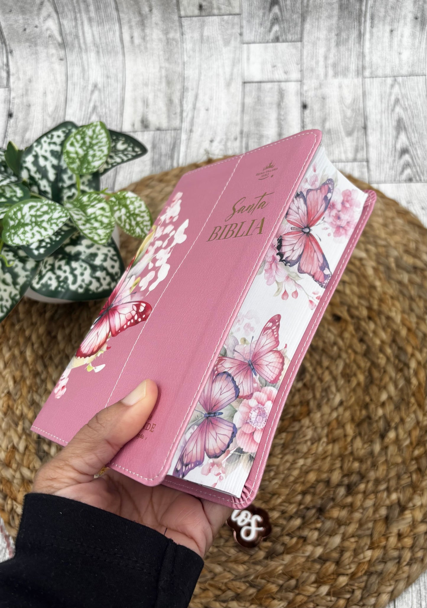BIBLIA PORTATIL DISEÑO MARIPOSAS LETRA GRANDE 12 PUNTOS COLOR ROSA