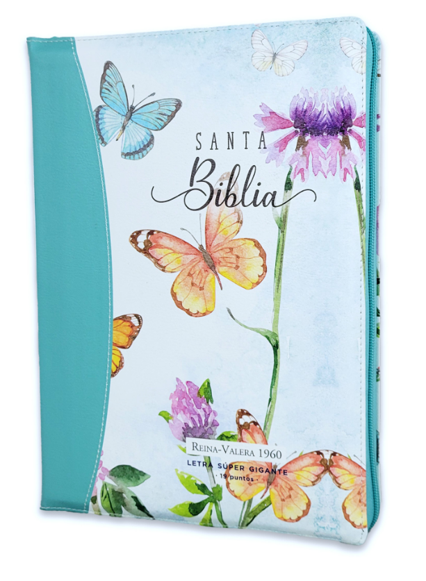 BIBLIA MARIPOSAS - REINA VALERA 1960 - CON CIERRE - COLOR TURQUESA