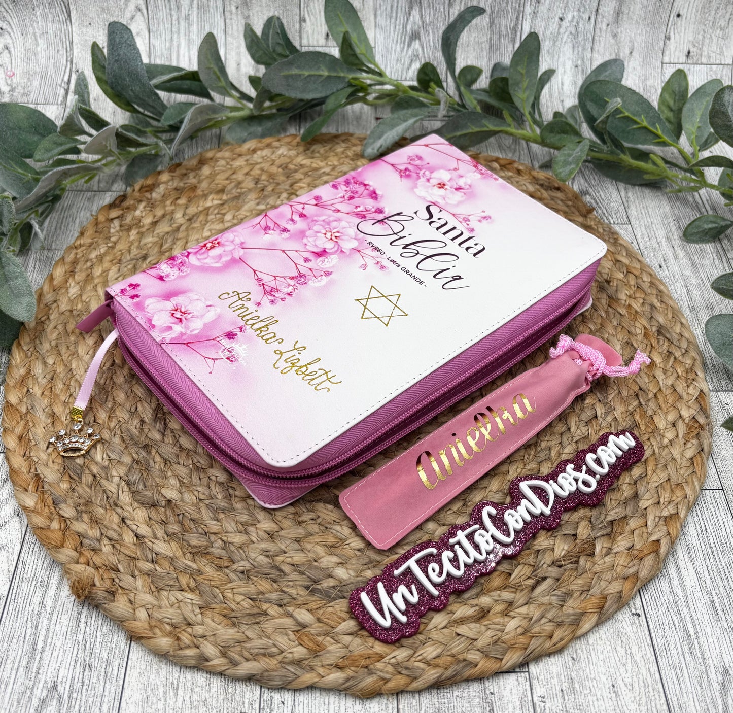 BIBLIA  LETRA  GRANDE 12 PUNTOS FONDO ROSA CON CIERRE (ZIPPER)