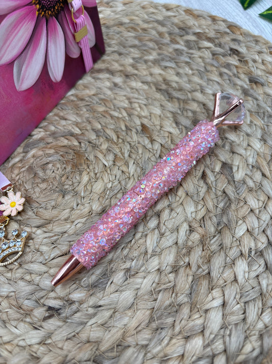 BOLIGRAFO DE DIAMANTES ROSADO CON PEDRERIA