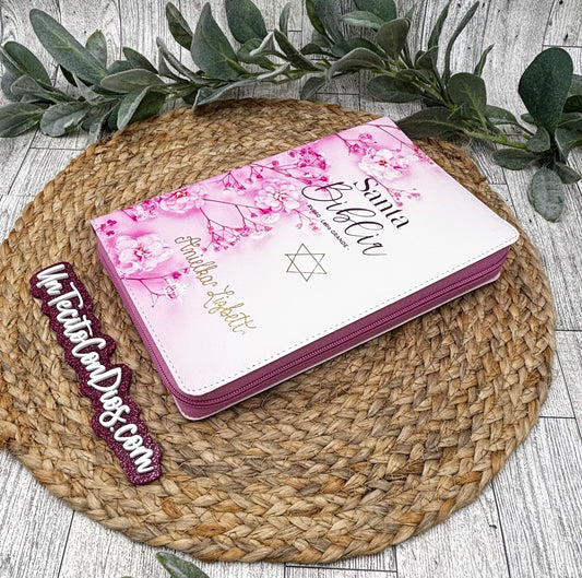 BIBLIA  LETRA  GRANDE 12 PUNTOS FONDO ROSA CON CIERRE (ZIPPER)