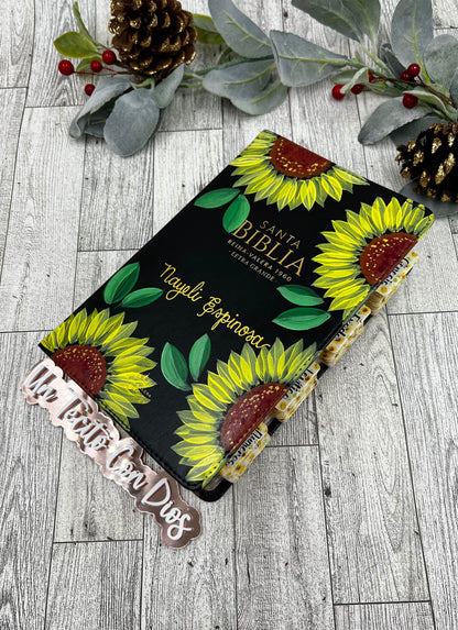 BIBLIA TAMAÑO MANUAL PINTADA A MANO - GIRASOLES
