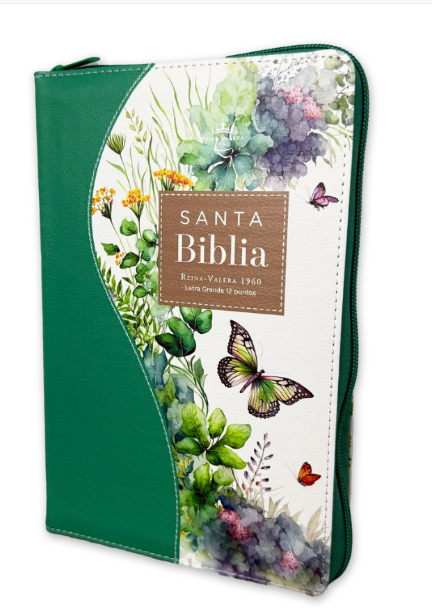 Biblia de Mariposas Canto Floreado Letra Grande 12 Puntos