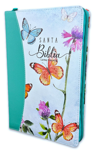 BIBLIA MARIPOSAS - REINA VALERA 1960 - CON CIERRE - COLOR TURQUESA